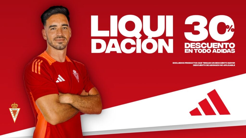 ¡Liquidación del 30% en todo Adidas en la Tienda Oficial del Real Murcia!