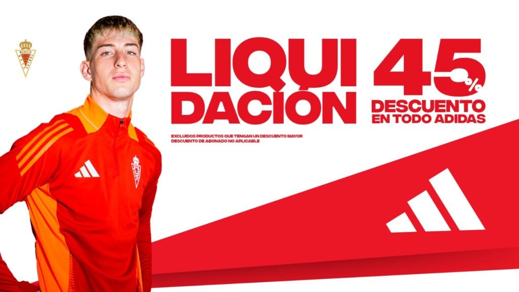 ¡Liquidación en la Tienda Oficial del Real Murcia con un 45% de descuento en todo Adidas!