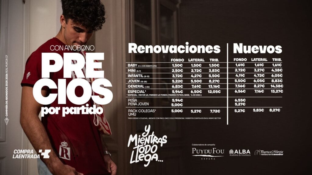 Desglose de precios por partido para abonados en la campaña 2025-2026