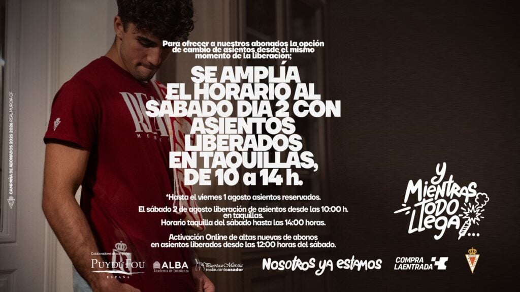Se amplía el horario al sábado día 2 con asientos liberados en taquillas de 10 a 14h