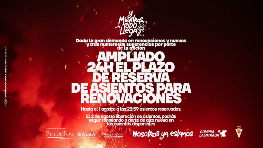 ¡Ampliado 1 día más el plazo para renovar el abono y mantener el asiento reservado! ¡Hasta el jueves 1 de agosto!