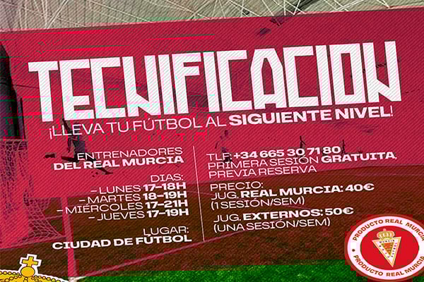 ¡Mañana miércoles comienza la tecnificación del Real Murcia! ¡Sesión para prebenjamines y Benjamines a las 18:00h en la Ciudad del Fútbol!