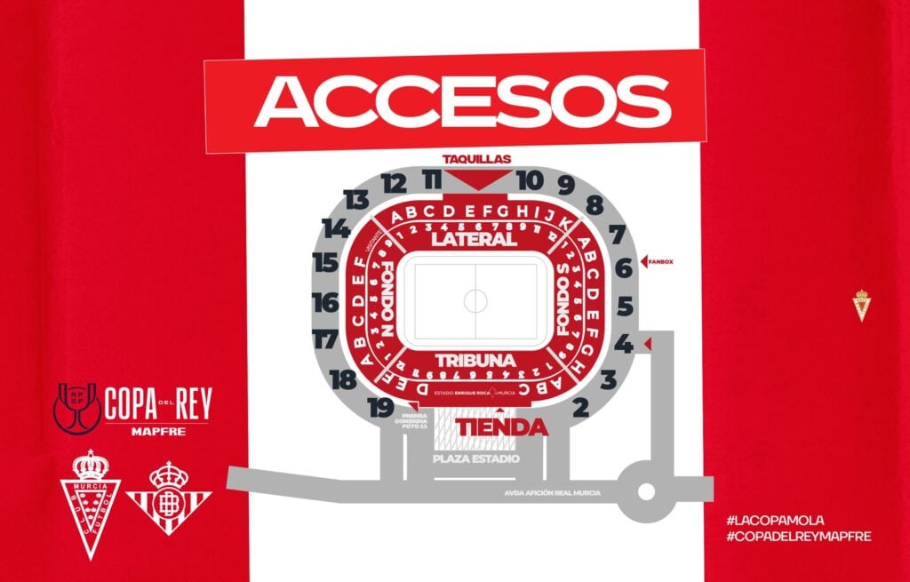 Información de accesos, horarios y recomendaciones para el Real Murcia – Real Betis de Copa del Rey