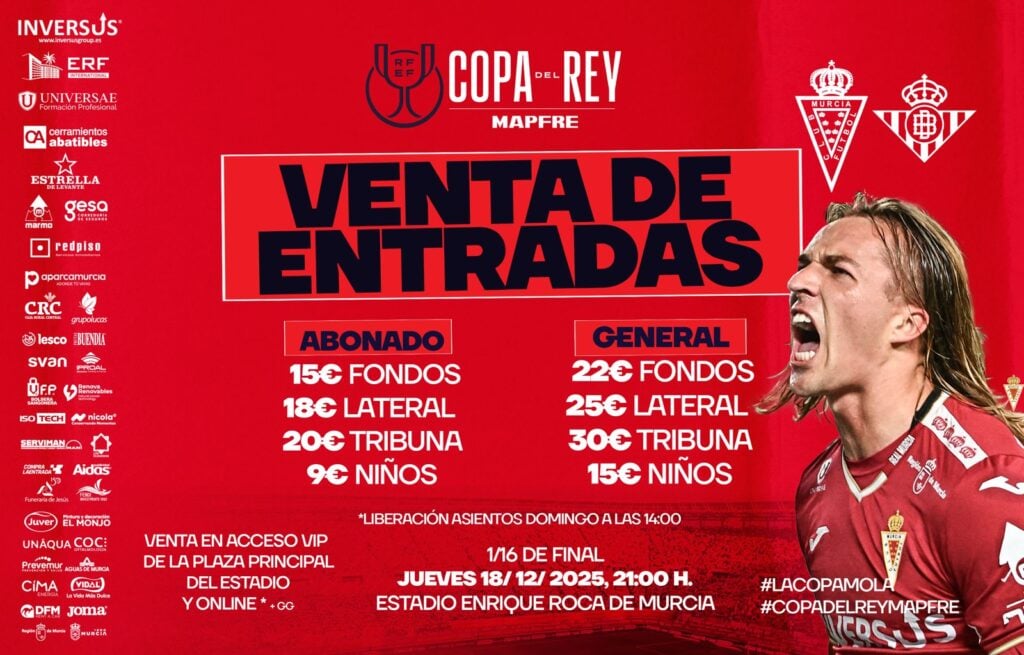 Ya disponible la venta de entradas para el Real Murcia – Real Betis Balompié de Copa del Rey