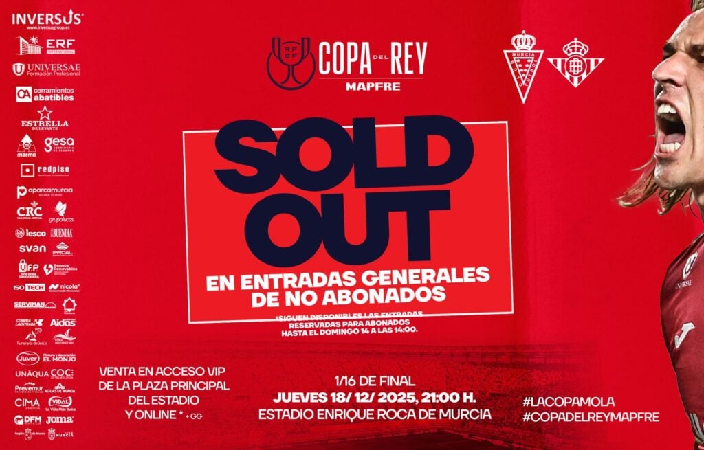Sold Out en entradas generales de no abonado para el Real Murcia – Real Betis de Copa del Rey