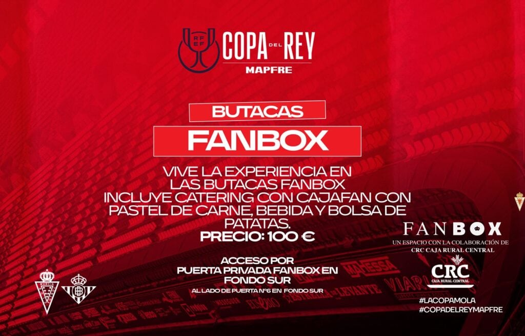 Butacas Zona Fan disponibles para el Real Murcia – Real Betis de Copa del Rey en colaboración con Caja Rural Central