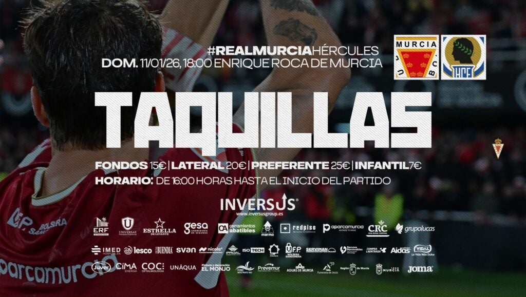 Horarios de la Tienda Oficial y Taquillas para el RealMurcia – Hércules
