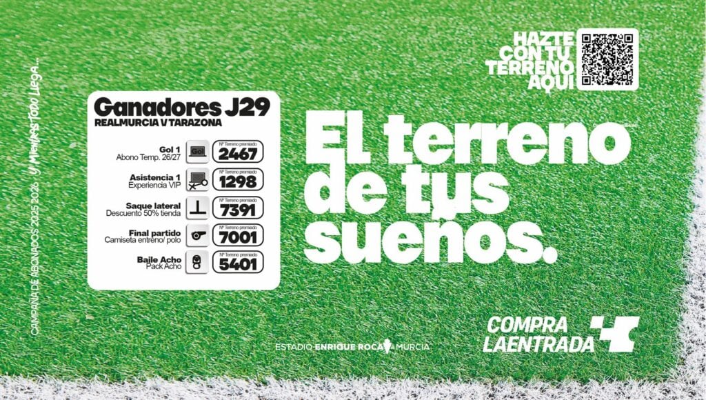 Repasa los terrenos de tus sueños premiados tras el Real Murcia – Tarazona